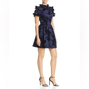 Velvet Floral Flocked Ruffle Sleeve Dress